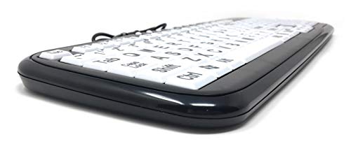 New and Improved EZSee by DC Large Print English QWERTY Keyboard - Vivid Black Letters on White BackGround Keys - Wired USB Connection - For Visually Impaired, Weak Vision in Low Lighted Areas