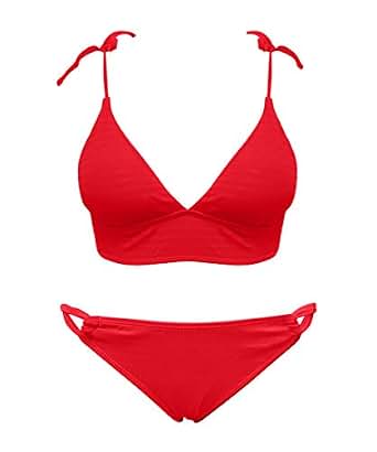 Bikini 2 Pièces Femme - Triangle Top Rembourré Réglable Et Bas String, Pour La Plage Ou La Piscine