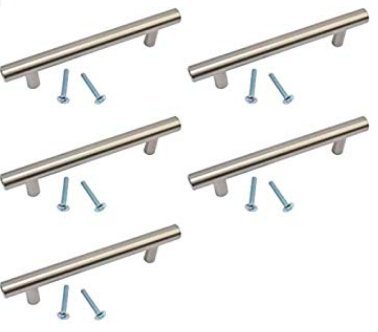 128mm Stainless Steel Finish T bar Handle Kitchen Cup Board Cabinet Door Knobs 168mm Length (5)