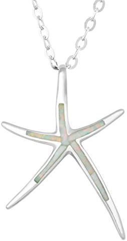 Sterling Silver, Gold Tone or Rose Tone Created Blue, White or Pink Opal Starfish 18" Pendant Necklace