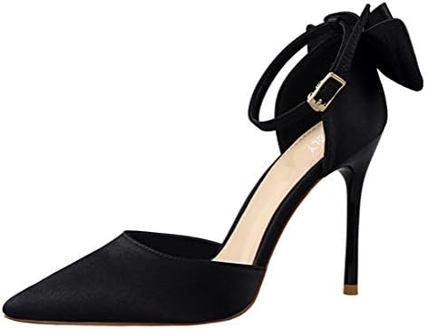 Women's Pointed Toe Ankle Strap Bow Stiletto High Heel Satin Wedding Dress Pumps