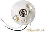 Leviton 9726-C2 One-Piece Glazed Porcelain Outlet Box Mount Incandescent Lampholder, Pull Chain, Top Wired, White