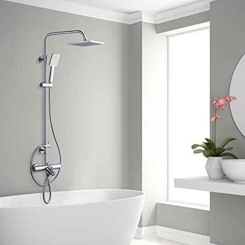 ARCORA Thermostatic Shower Column, 304 Stainless Steel Shower Column, Shower Kit Adjustable Range from 85 to 123 cm Copper Thermostatic Shower Mixer for Bathroom