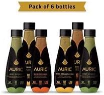 Auric Ayurvedic, Low Calorie, No Added Sugar Natural Juices for Skin Radiance, Body Defence and Mind Rejuvenation, Pack of 6-Each 250ML