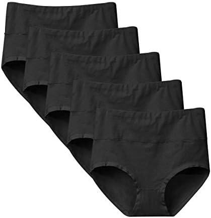 NINGMI Ladies 5-Pack Underwear Tummy Control High Waist Soft Cotton Full Briefs Basic Style Panties