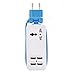 Europe USB Power Strip with 4 Ports USB Charging Station Outlets 5V 2.1A-1A 21W Universal Socket EU Plug 100V-240V Compact 5ft Extension Cord Portable Electric Power Strip for Traveling (Blue)