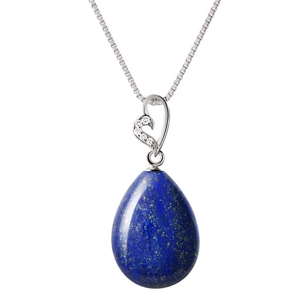 Franki Baker 925 Sterling Silver Natural Lapis Lazuli Gemstone & CZ Heart Pendant Necklace. Grade A+. Length: 50cm