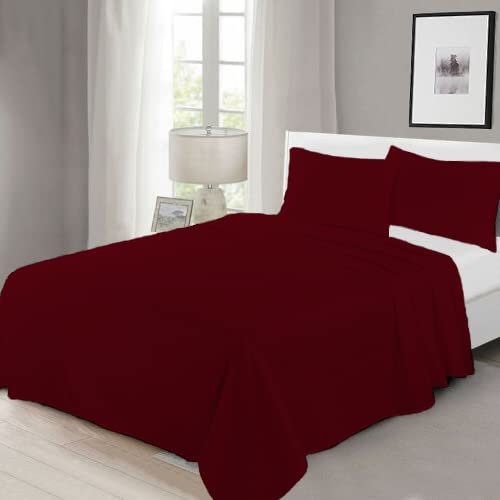 100% Egyptian Cotton Flat Sheet Super Soft Breathable Hypoallergenic Easy Care 200 Thread Count Bed Flat Sheet Hotel Quality Bedding Set (Burgundy, Single)