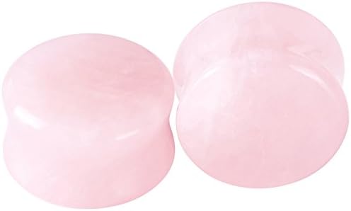 IU Mode 2PCS Rose Quartz Stone Ear Plugs Tunnels Saddle Expander Body Piercing Set Gauges 2g(6mm)