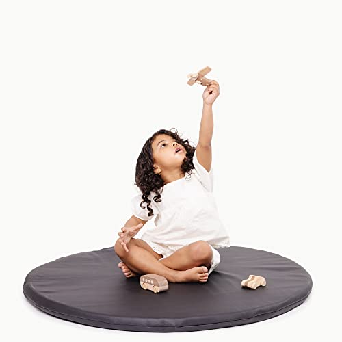 Gathre Baby Play Mats for Floor, Padded Circle Crawl Mat, Made of Premium Water-Resistant Vegan Leather, Anti-Slip, Foldable, Wipeable Changing Pad - Raven