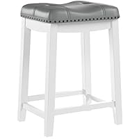 Angel Line Cambridge 24" Padded Saddle Stool, White w/Gray Cushion