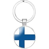 vmcoatdu Finland National Flag Key Chain Keyring Gift Men Women Keychain Stainless Steel and Inlaid Glass Materials