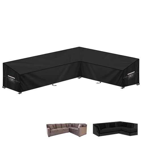 LAMUNI Gartenmöbel Abdeckung Loungemöbel l Form Lounge Sofa Schutzhülle für Gartenlounge Abdeckung L-Form Ecksofa Abdeckplane Wasserdicht Loungemöbel