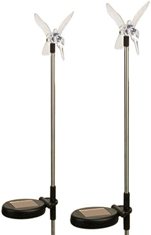 Reusable Revolution Solar Hummingbird Bird Garden Stake LED Light, Green, 2 Pack