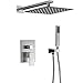 Esnbia Luxury Rain Shower Systems Wall Mounted Shower Combo Set with High Pressure 12 Inch Square Rain Shower Head and Handheld Shower Faucet Set Brushed Nickel