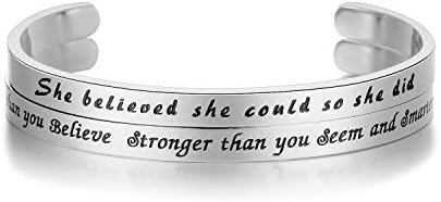 Ustar Jewelry 2 PCS Inspirational Charm Bracelet Cuff Bangle Stainless Steel Engraved Encouragement Jewelry Gift for Women Teen Girls