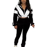 Kinivi Women 2 Piece Outfit Long Sleeve Zip Up Crop Jacket High Waist Stretchy Pants