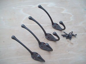 Ironmongery World 4 x Antique Cast Iron Retro Vintage Reproduction Hat and Coat Hooks Reclaim