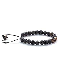 Hamoery Men Women 8mm Lava Rock Aromatherapy Anxiety Essential Oil Diffuser Bracelet Braided Rope Natural Stone Yoga Beads Bracelet Bangle-21017