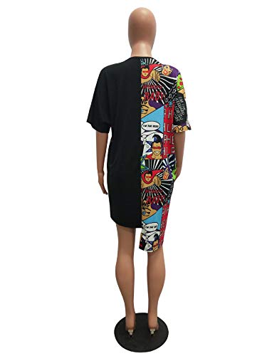 image for Remelon Womens Casual Short Sleeve Comics Letter Print Asymmetrical Lo