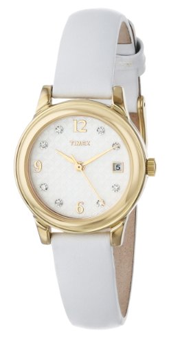 Timex Women's T2N449 Elevated Classics Swarovski Crystals White Leather Strap Watch