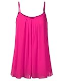 SSOULM Women's Pleated Chiffon Layered Cami Cool Short Tank Tunic Top (S-3XL)