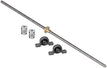 CNBTR 400mm Length 8mm Dia Horizontal 2mm Lead Screw Nut Pillow Block Bearings & Flexible Shaft Coupling Set