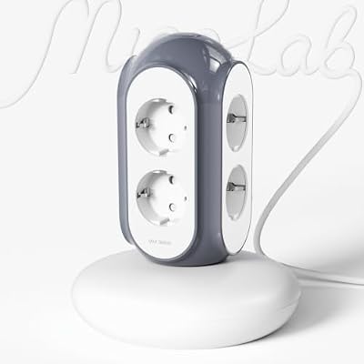 Steckdosenturm Mehrfachsteckdose 6-Fach mit Schalter, 3680W/16A, 1420J Überspannungsschutz, 2 m Kabel, 479g Standfuß, Überlastschutz, 850°C Gehäuse, Büro & Schlafzimmer (Basaltgrau)
