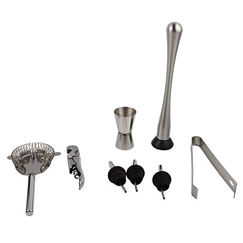 CaoQuanBaiHuoDian Haushalts-Cocktail-Shaker-Set 10 Stück Edelstahl Barkeeper Set mit abgerundetem Bambusbasis Cocktail… – Bild 5