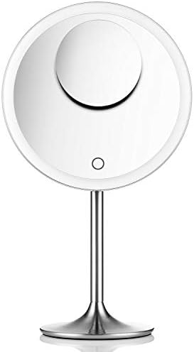 Miusco 9 "Lighted Makeup Vanity Mirror Pro, 1X + 7X Magnification, Ultra Bright HD Lighting System, Rechargeable & Cordless, Touch Activated, Brush Stainless Steel