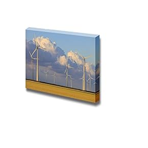 Canvas Prints Wall Art - Wind Energy Turbines in Summer with a Blue Sky | Modern Wall Decor/Home Decoration Stretched Gallery Canvas Wrap Giclee Print. Ready to Hang - 12" x 18"