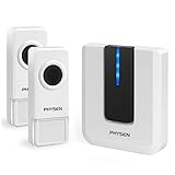 PHYSEN Europe Style Piano Waterproof Wireless Doorbell kit with 2 Push Buttons and 1 Plugin Receiver,1000ft Range,4 Volume Levels and 52 Melodies Chimes,No Battery Required for Receiver