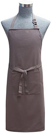 100%Cotton Adjustable Kitchen Chef Apron with Pocket and Extra Long Ties, 27x34inches, Commercial Men&amp;Women Bib Apron for Cooking, Baking, Crafting, Gardening, BBQ. Taupe