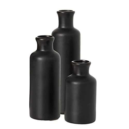 Juego de 3 jarrones pequeños de ceramica negro m, decoracion