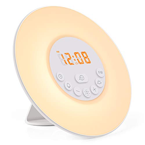 instecho Sunrise Alarm Clock, Digital Clock, Wake Up Light with 6 Nature Sounds, FM Radio and Touch Control (White)