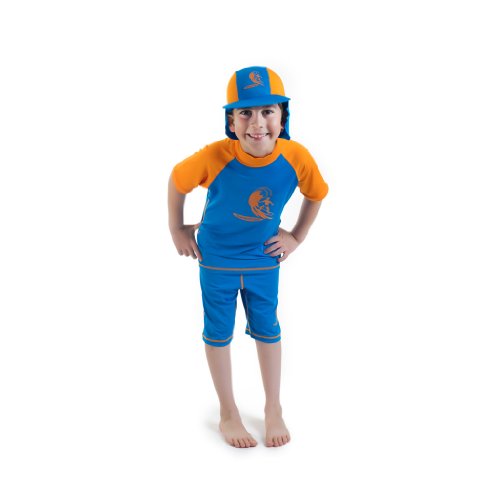 Boys Size Xs Blue/orange Sun Uv Protective Beach Safari Swim Flap Hat for Kids Age 1-2 Years Old