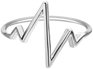 YICAIHUI ECG Heartbeat Rings Women Men Finger Jewelry Gold Silver Lightning Ring Fashion Charm Accessories