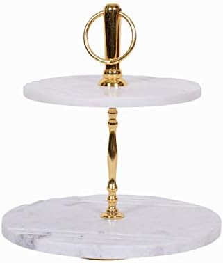 APC Creations Marble and Brass Cake Holder Stand 2 Tear (25 cm x 25 cm x 30 cm, White, Pack of 1)