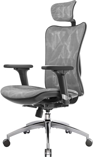 SIHOO Ergonomischer Bürostuhl, Chefsessel mit 3D verstellbare Armlehne und Lendenwirbelstütze, Hautfreundliche Netz-Hochlehne, Schreibtischstuhl bis 1