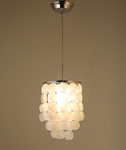 lobolighting Round Capiz Seashells Natural White 1-Light Pendant Lamp Shell Chandelier Lighting