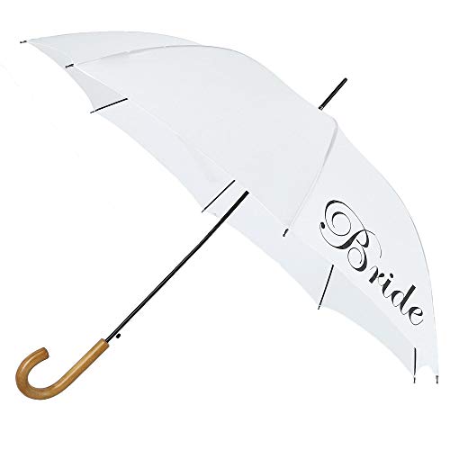 ShedRain Women's Script Bride Wedding Stick Umbrella with Hook Handle, White