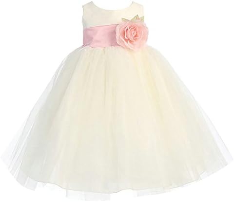 Dzdress Wedding Pageant Flower Petals Girl Dresses with Bow Sash 6 Champagne