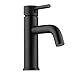 Anza Matte Black Bathroom Faucet, Single Hole Bathroom Faucet with Pop Up Drain Assembly and Faucet Supply Hose, Modern Lead-Free Brass Bathroom Sink Faucet