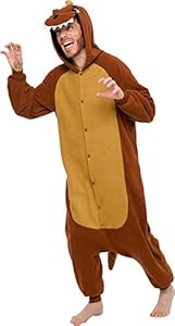 Silver Lilly Unisex Adult Pajamas - Plush One Piece Cosplay Animal Dinosaur Costume (Brown, M)