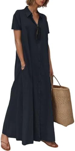 plus size linen dresses amazon Summer Dress Saving! Dresses for Women Plus Size Spring Round Neck Printing Cotton Linen Casual Short Sleeved Dress Gray XXL