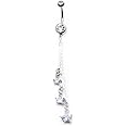 14G Stainless Steel Belly Button Ring - CZ Crystal Crown Dangling Design