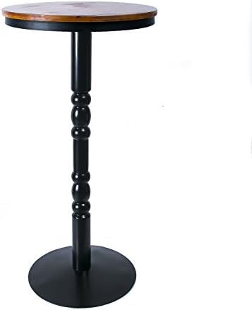 URANMOLE Wood Round Pub Bar Tables Cocktail Tables Pedestal Tables - Kitchen Dining Room Bistro Coffee Garden Living Room Tables - Wood Top Black Metal Leg and Base (Bar tables)
