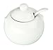 Porcelain White Creamer and Sugar Bowl with Lid & Spoon Plus Sweetener Packets Holder - Set of 3