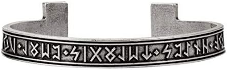 Varylife Men Viking Bracelet Nordic Rune Bangle Norse Bangle Cuff Bracelet Amulet Jewelry,Medium (Silver)