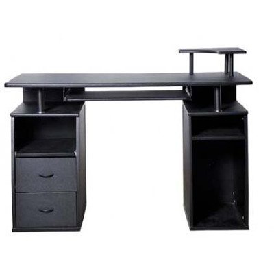 HomCom Home Office / Dorm Computer Desk w/ Elevated Shelf - Black